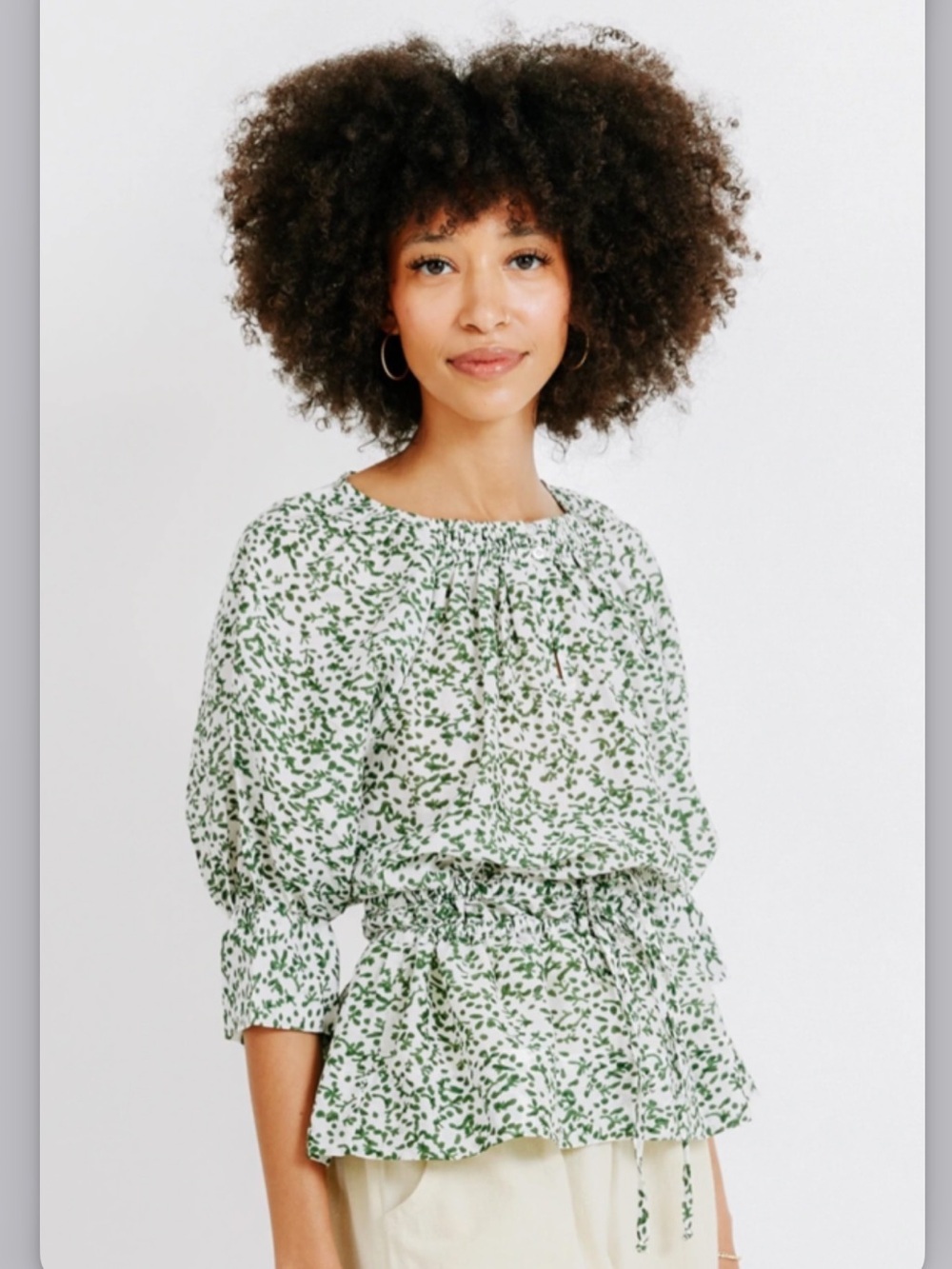 MIRTH XS VIENNA DRAWSTRING WAIST BLOUSE - IVY